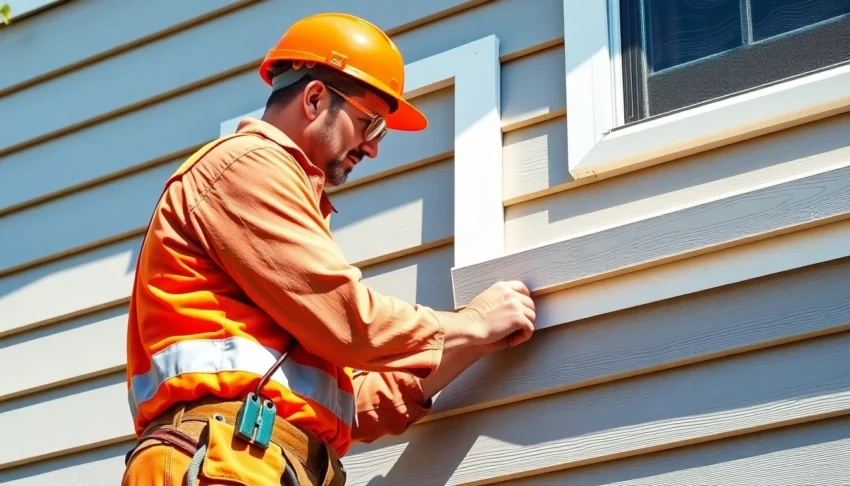 Siding contractor expertly installs durable vinyl siding on residential home for enhanced curb appeal and protection.
