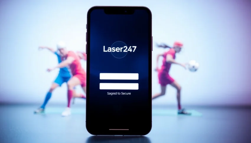 Secure Laser247 Login page on smartphone showing sports betting dashboard with vibrant icons for cricket, football, and casino games.